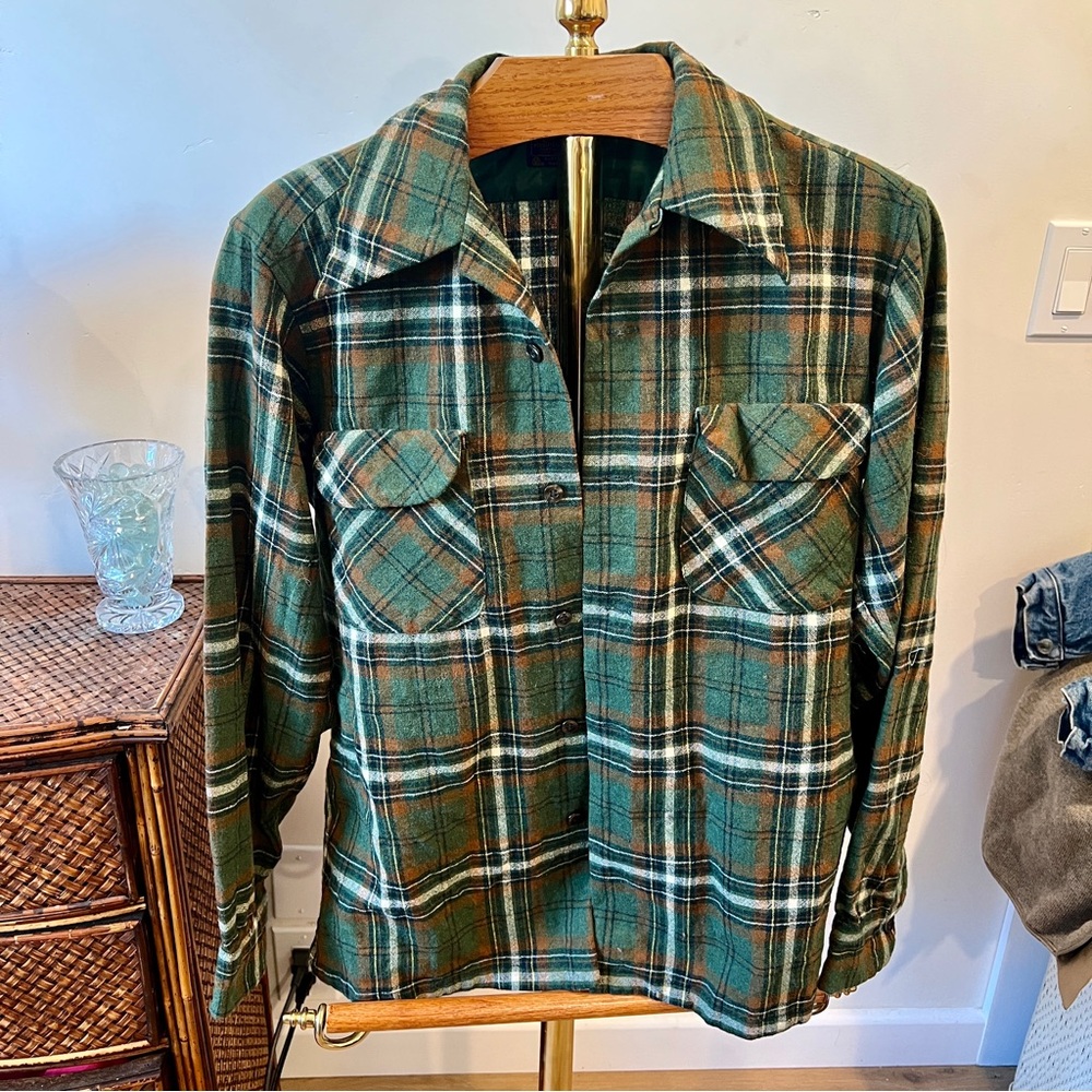 Vintage 60s/70s Pendleton Green Plaid Button-Up Shirt